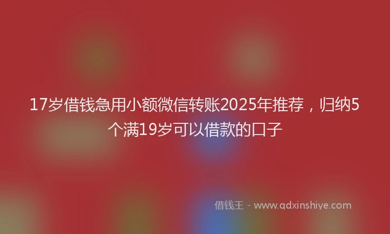 17岁借钱急用小额微信转账2025年推荐，归纳5个满19岁可以借款的口子