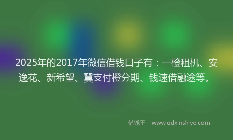2025年的2017年微信借钱口子有：一橙租机、安逸花、新希望、翼支付橙分期、钱速借融途等。