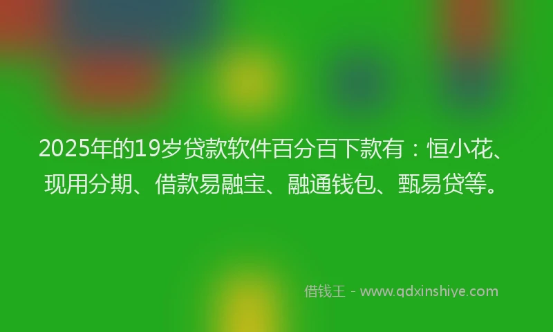 2025年的19岁贷款软件百分百下款有：恒小花、现用分期、借款易融宝、融通钱包、甄易贷等。