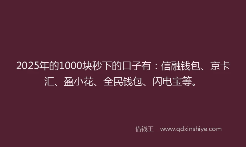 2025年的1000块秒下的口子有：信融钱包、京卡汇、盈小花、全民钱包、闪电宝等。