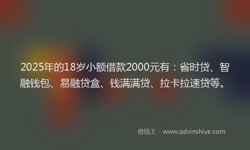 2025年的18岁小额借款2000元有：省时贷、智融钱包、易融贷盒、钱满满贷、拉卡拉速贷等。