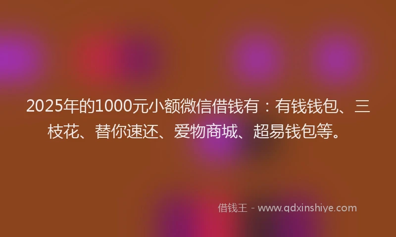 2025年的1000元小额微信借钱有：有钱钱包、三枝花、替你速还、爱物商城、超易钱包等。