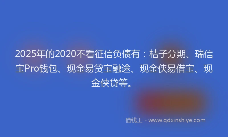 2025年的2020不看征信负债有：桔子分期、瑞信宝Pro钱包、现金易贷宝融途、现金侠易借宝、现金侠贷等。