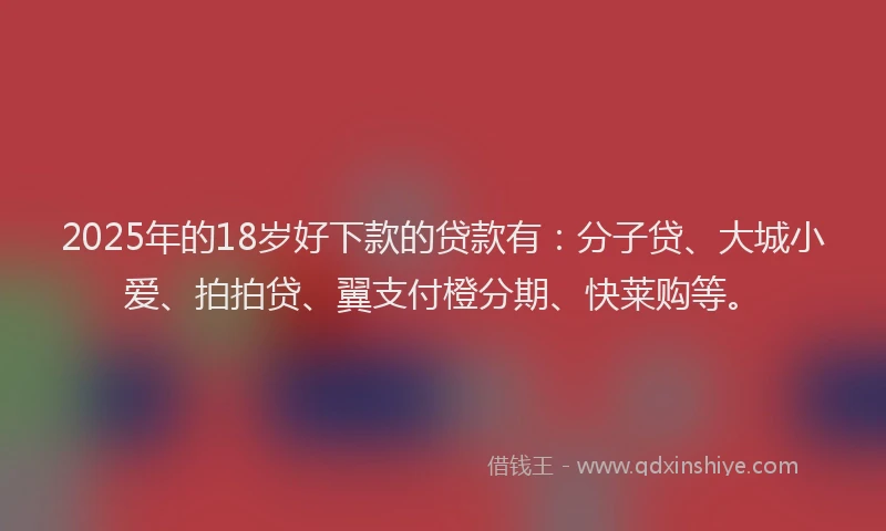 2025年的18岁好下款的贷款有：分子贷、大城小爱、拍拍贷、翼支付橙分期、快莱购等。