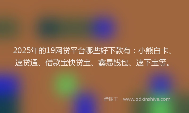 2025年的19网贷平台哪些好下款有：小熊白卡、速贷通、借款宝快贷宝、鑫易钱包、速下宝等。