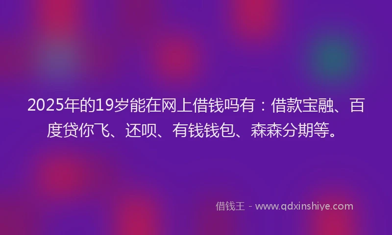 2025年的19岁能在网上借钱吗有：借款宝融、百度贷你飞、还呗、有钱钱包、森森分期等。