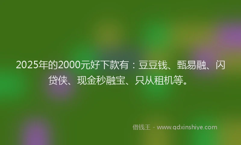 2025年的2000元好下款有：豆豆钱、甄易融、闪贷侠、现金秒融宝、只从租机等。