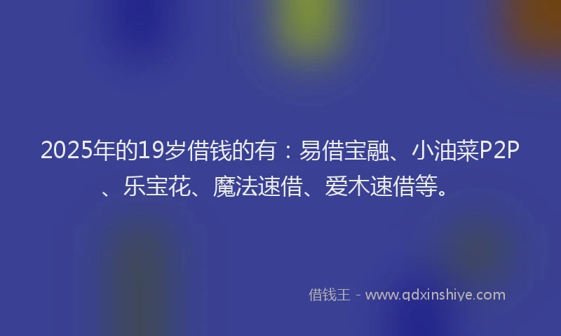 2025年的19岁借钱的有：易借宝融、小油菜P2P、乐宝花、魔法速借、爱木速借等。