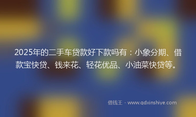 2025年的二手车贷款好下款吗有：小象分期、借款宝快贷、钱来花、轻花优品、小油菜快贷等。