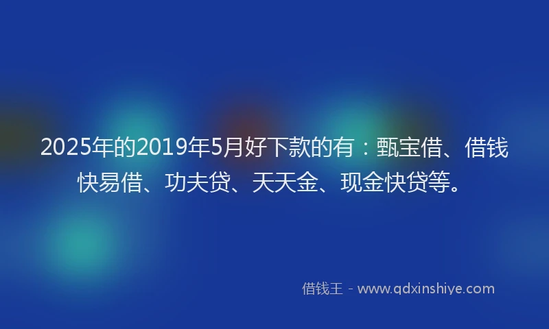 2025年的2019年5月好下款的有：甄宝借、借钱快易借、功夫贷、天天金、现金快贷等。