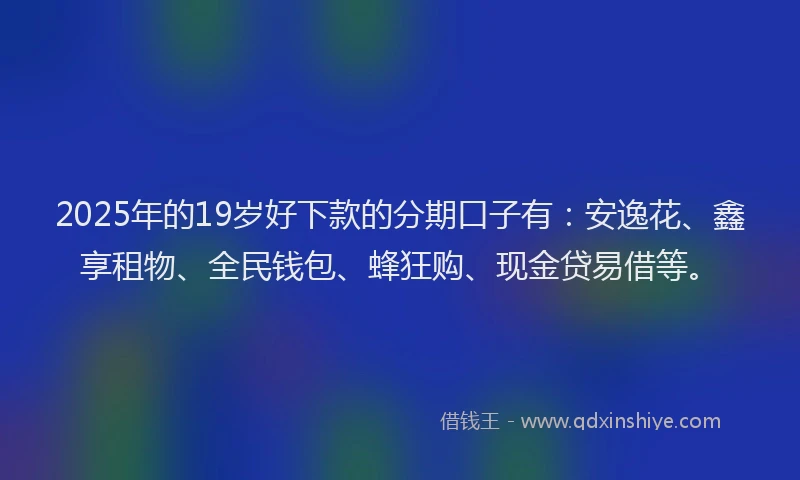 2025年的19岁好下款的分期口子有：安逸花、鑫享租物、全民钱包、蜂狂购、现金贷易借等。