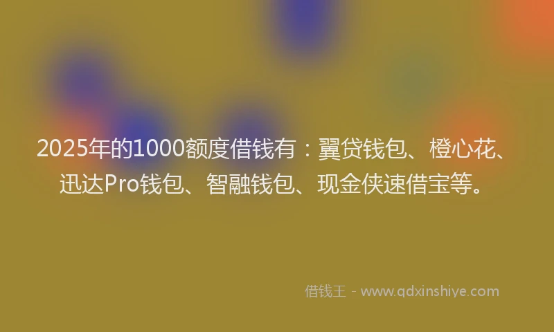 2025年的1000额度借钱有：翼贷钱包、橙心花、迅达Pro钱包、智融钱包、现金侠速借宝等。