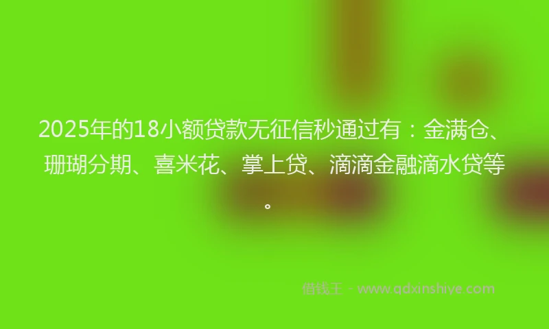 2025年的18小额贷款无征信秒通过有：金满仓、珊瑚分期、喜米花、掌上贷、滴滴金融滴水贷等。