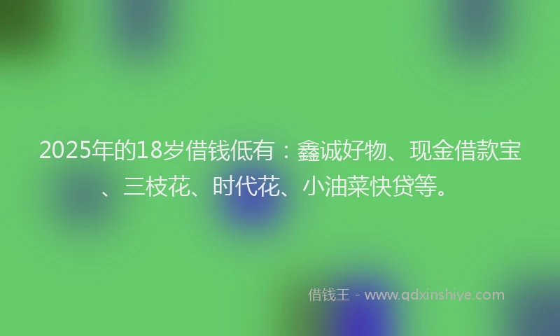 2025年的18岁借钱低有：鑫诚好物、现金借款宝、三枝花、时代花、小油菜快贷等。