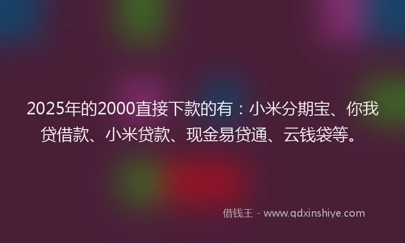 2025年的2000直接下款的有：小米分期宝、你我贷借款、小米贷款、现金易贷通、云钱袋等。