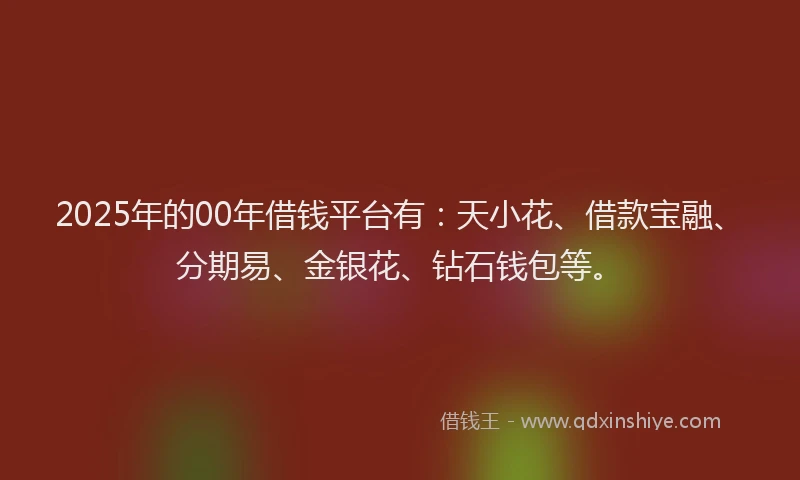 2025年的00年借钱平台有：天小花、借款宝融、分期易、金银花、钻石钱包等。