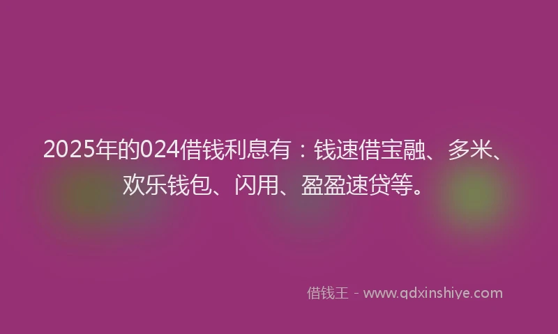 2025年的024借钱利息有：钱速借宝融、多米、欢乐钱包、闪用、盈盈速贷等。