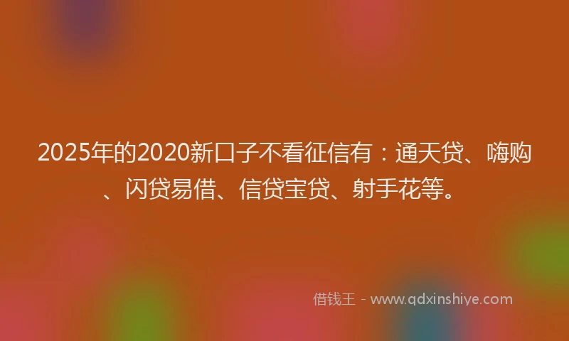 2025年的2020新口子不看征信有：通天贷、嗨购、闪贷易借、信贷宝贷、射手花等。