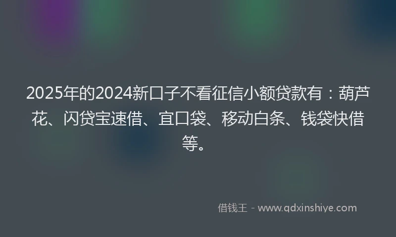 2025年的2024新口子不看征信小额贷款有：葫芦花、闪贷宝速借、宜口袋、移动白条、钱袋快借等。