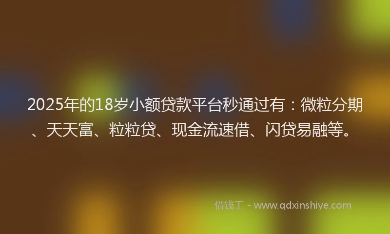 2025年的18岁小额贷款平台秒通过有：微粒分期、天天富、粒粒贷、现金流速借、闪贷易融等。