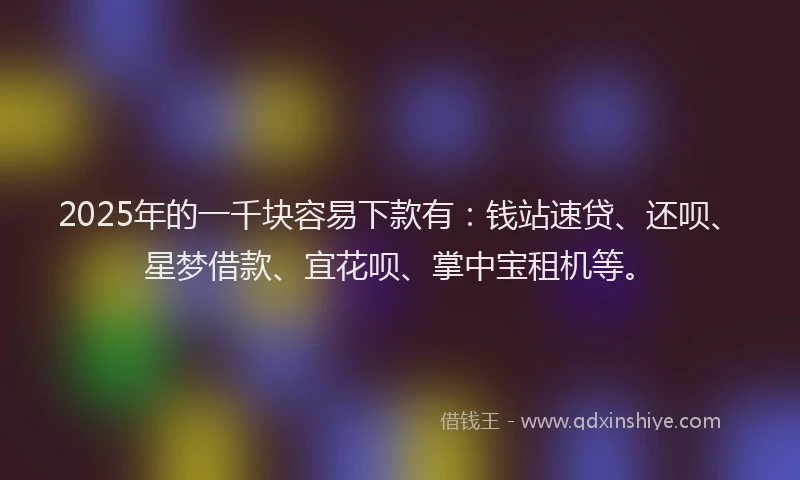 2025年的一千块容易下款有：钱站速贷、还呗、星梦借款、宜花呗、掌中宝租机等。