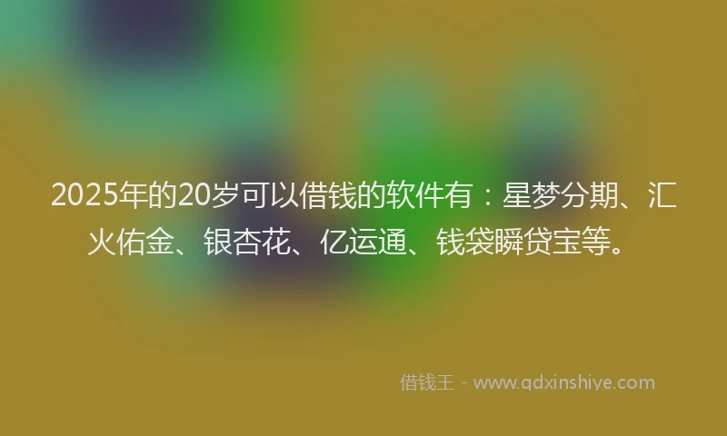 2025年的20岁可以借钱的软件有：星梦分期、汇火佑金、银杏花、亿运通、钱袋瞬贷宝等。