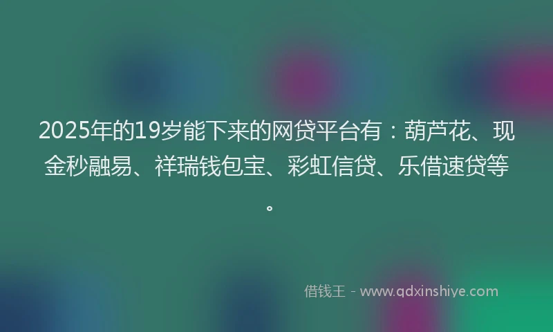 2025年的19岁能下来的网贷平台有：葫芦花、现金秒融易、祥瑞钱包宝、彩虹信贷、乐借速贷等。