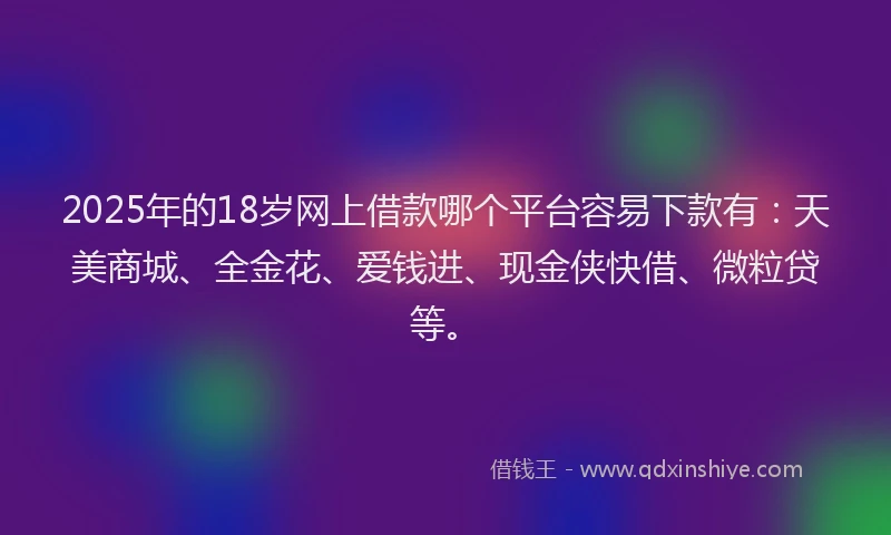 2025年的18岁网上借款哪个平台容易下款有：天美商城、全金花、爱钱进、现金侠快借、微粒贷等。