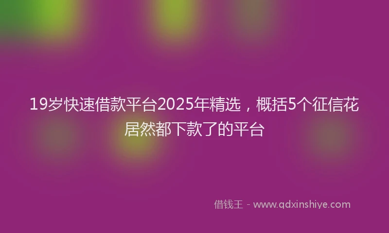 19岁快速借款平台2025年精选，概括5个征信花居然都下款了的平台