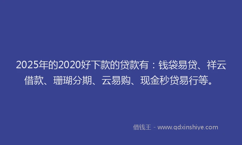 2025年的2020好下款的贷款有：钱袋易贷、祥云借款、珊瑚分期、云易购、现金秒贷易行等。