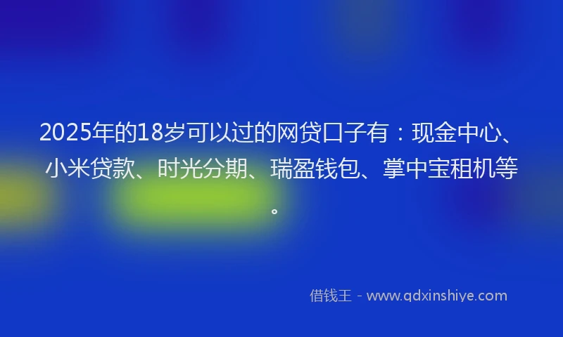 2025年的18岁可以过的网贷口子有：现金中心、小米贷款、时光分期、瑞盈钱包、掌中宝租机等。