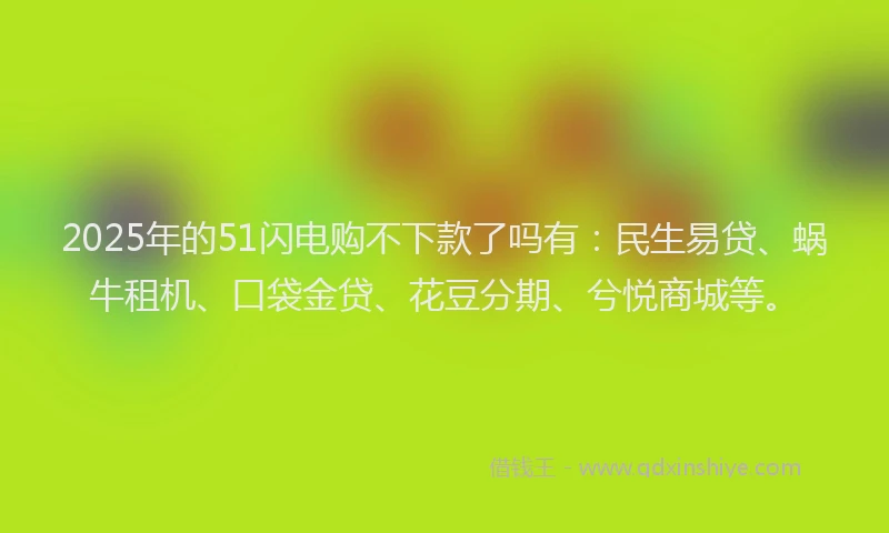 2025年的51闪电购不下款了吗有：民生易贷、蜗牛租机、口袋金贷、花豆分期、兮悦商城等。