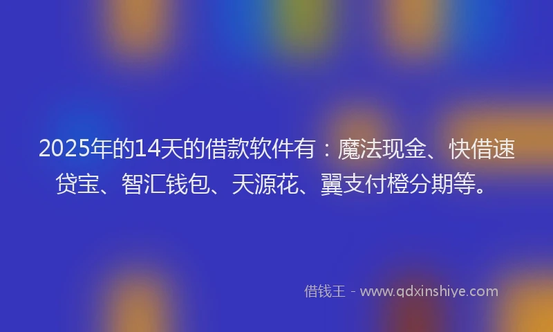 2025年的14天的借款软件有：魔法现金、快借速贷宝、智汇钱包、天源花、翼支付橙分期等。