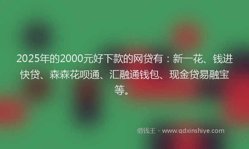 2025年的2000元好下款的网贷有：新一花、钱进快贷、森森花呗通、汇融通钱包、现金贷易融宝等。