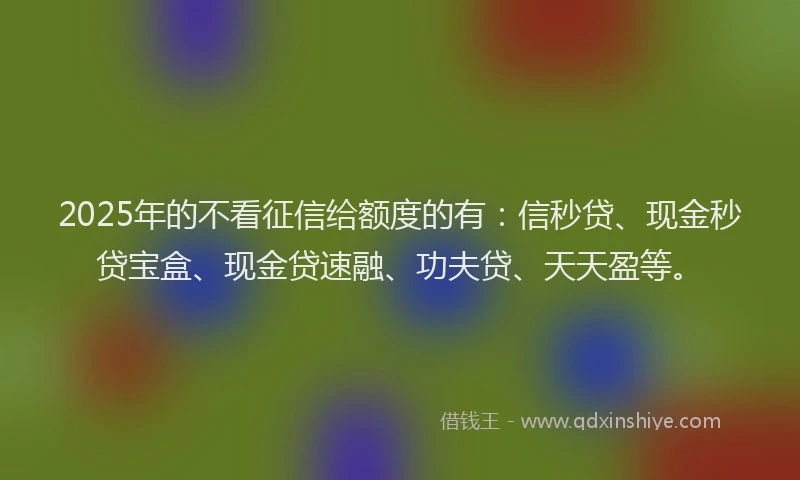 2025年的不看征信给额度的有：信秒贷、现金秒贷宝盒、现金贷速融、功夫贷、天天盈等。