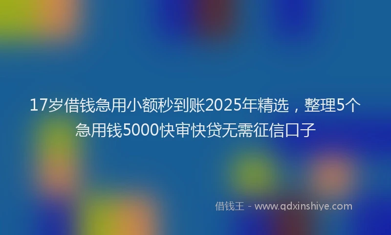 17岁借钱急用小额秒到账2025年精选，整理5个急用钱5000快审快贷无需征信口子