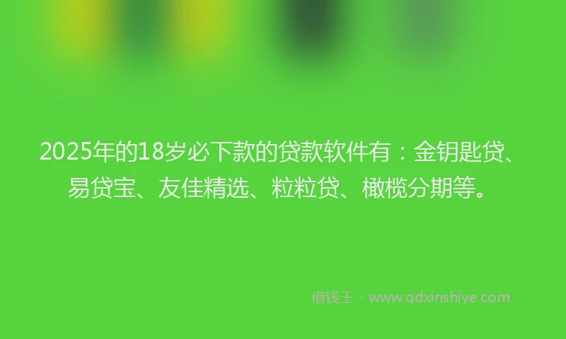 2025年的18岁必下款的贷款软件有：金钥匙贷、易贷宝、友佳精选、粒粒贷、橄榄分期等。