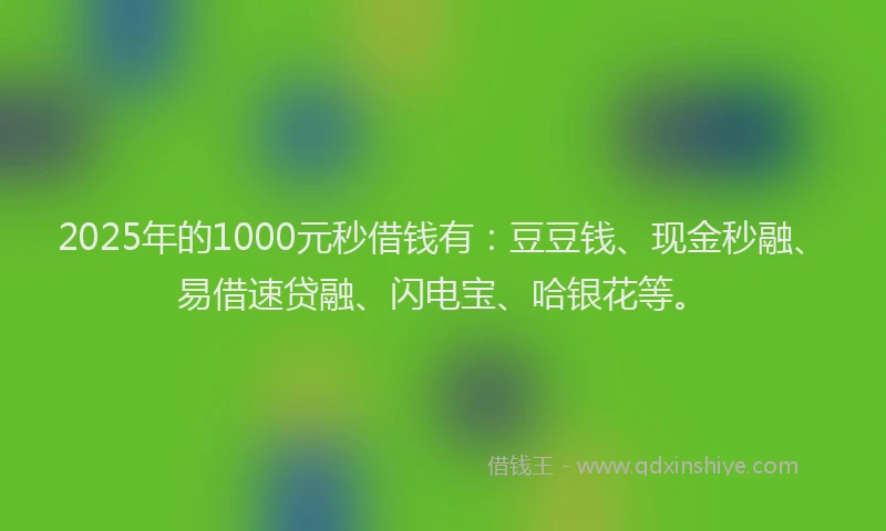 2025年的1000元秒借钱有：豆豆钱、现金秒融、易借速贷融、闪电宝、哈银花等。