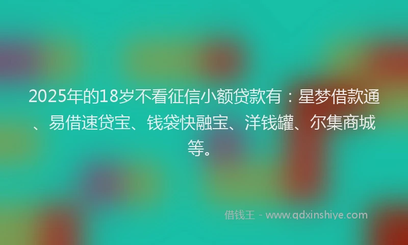 2025年的18岁不看征信小额贷款有：星梦借款通、易借速贷宝、钱袋快融宝、洋钱罐、尔集商城等。