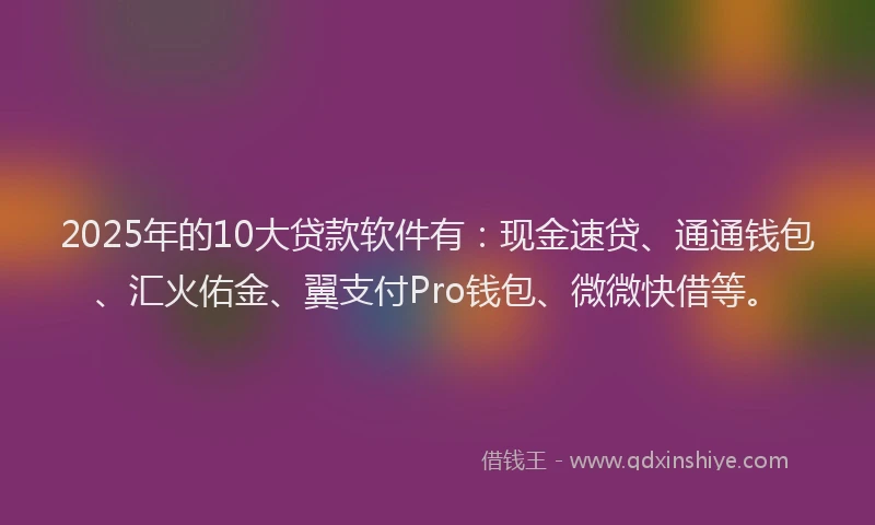 2025年的10大贷款软件有：现金速贷、通通钱包、汇火佑金、翼支付Pro钱包、微微快借等。