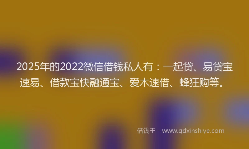 2025年的2022微信借钱私人有：一起贷、易贷宝速易、借款宝快融通宝、爱木速借、蜂狂购等。