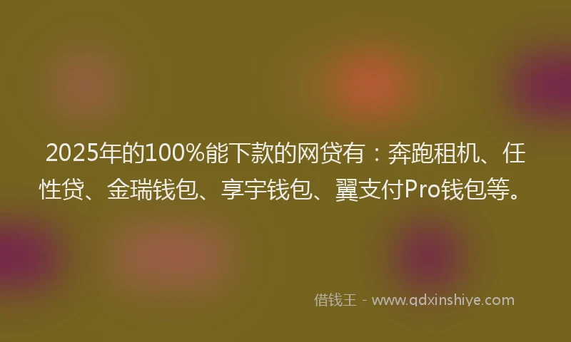 2025年的100%能下款的网贷有：奔跑租机、任性贷、金瑞钱包、享宇钱包、翼支付Pro钱包等。