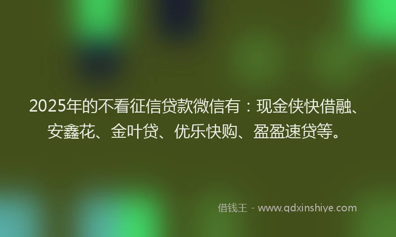 2025年的不看征信贷款微信有：现金侠快借融、安鑫花、金叶贷、优乐快购、盈盈速贷等。