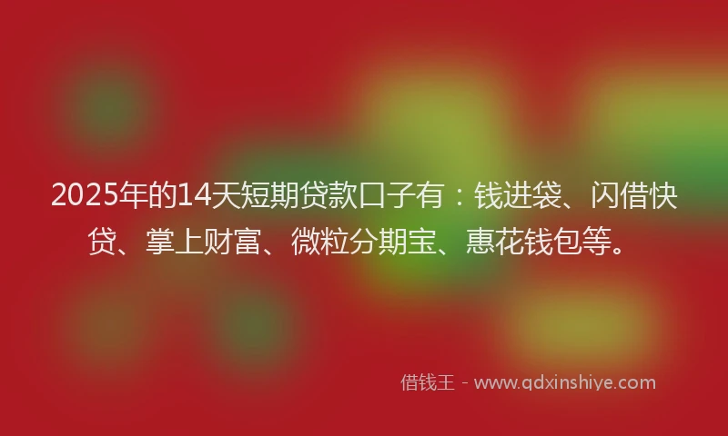 2025年的14天短期贷款口子有：钱进袋、闪借快贷、掌上财富、微粒分期宝、惠花钱包等。