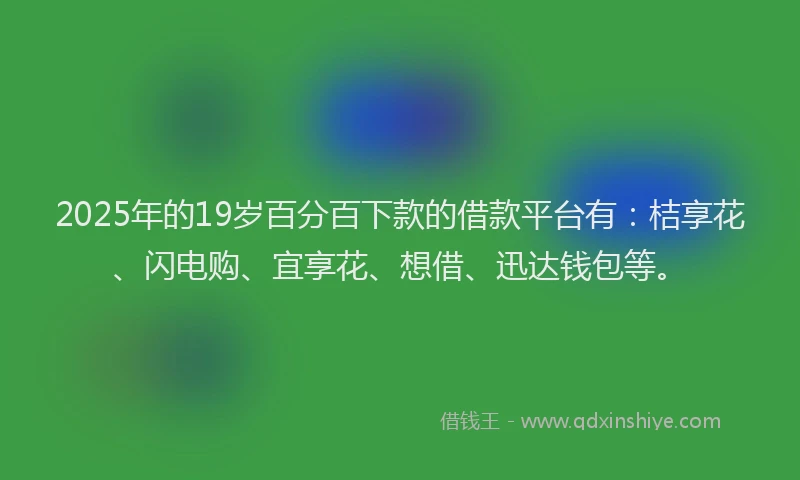 2025年的19岁百分百下款的借款平台有：桔享花、闪电购、宜享花、想借、迅达钱包等。