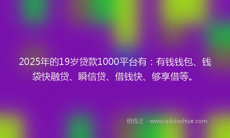 2025年的19岁贷款1000平台有：有钱钱包、钱袋快融贷、瞬信贷、借钱快、够享借等。