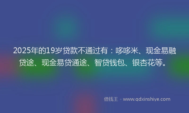 2025年的19岁贷款不通过有：哆哆米、现金易融贷途、现金易贷通途、智贷钱包、银杏花等。