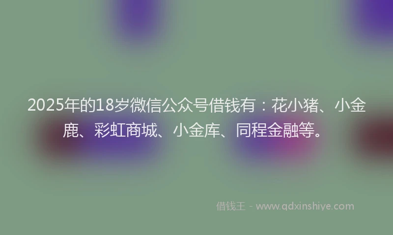 2025年的18岁微信公众号借钱有：花小猪、小金鹿、彩虹商城、小金库、同程金融等。