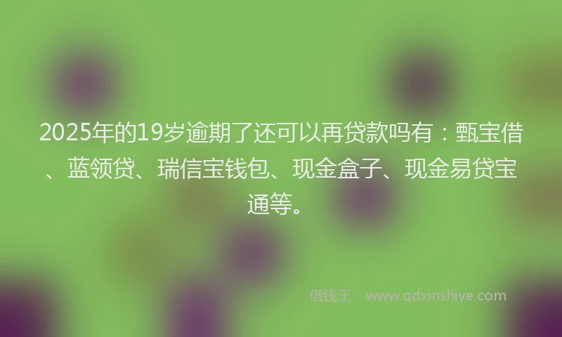 2025年的19岁逾期了还可以再贷款吗有：甄宝借、蓝领贷、瑞信宝钱包、现金盒子、现金易贷宝通等。