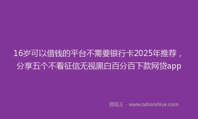 16岁可以借钱的平台不需要银行卡2025年推荐，分享五个不看征信无视黑白百分百下款网贷app
